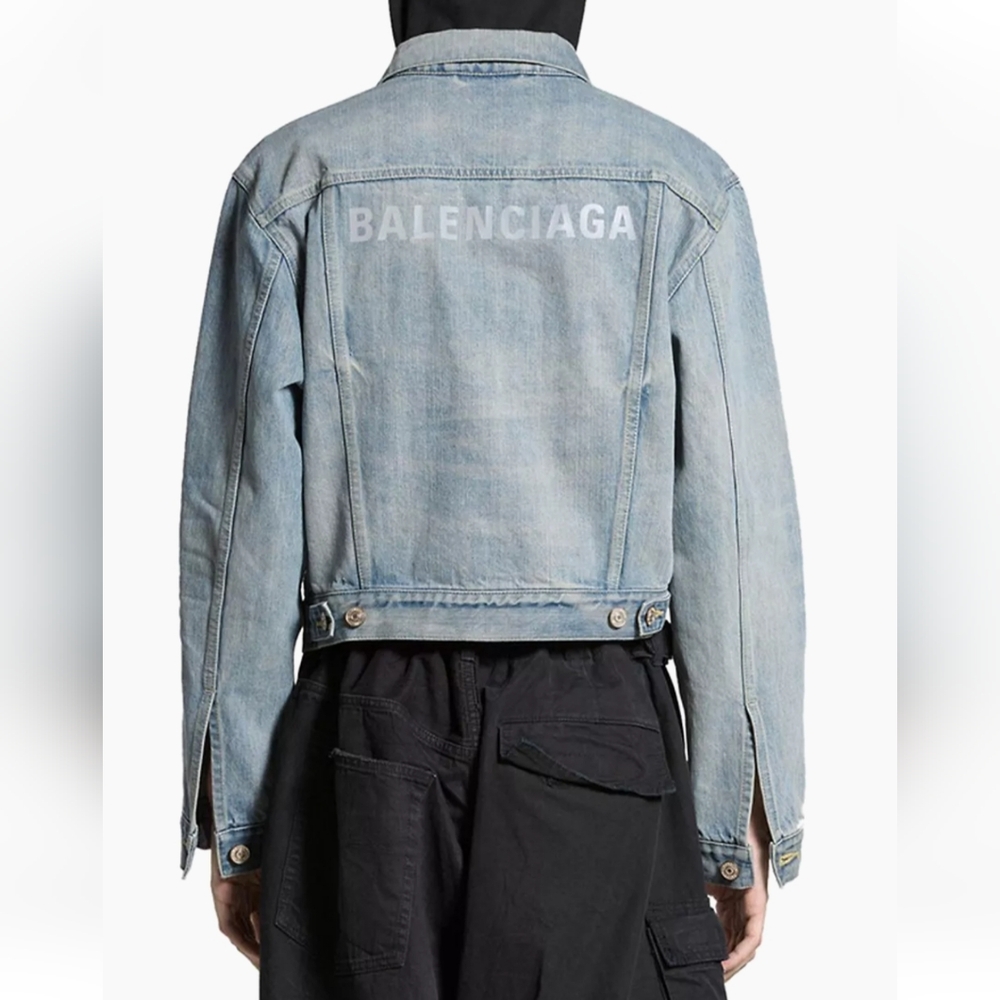 Balenciaga Logo Small Fit Denim Jacket in Terre XL